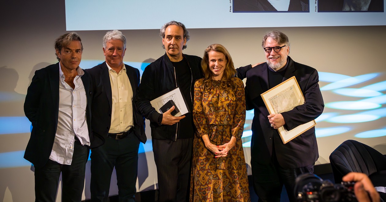 Stéphane Lerouge with Patrick Sigwalt, Alexandre Desplat, Cécile Rap-Veber and Guillermo del Toro