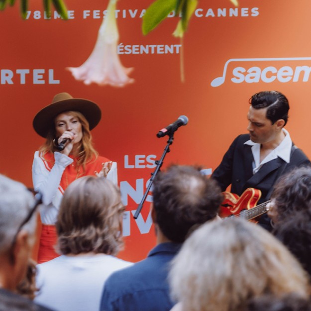 Cannes Festival - Sacem Sunset Live – Singer-songwriter Aurélie Saada and singer-songwriter Gaspard Royant performing live for the first of Sacem’s five musical events.